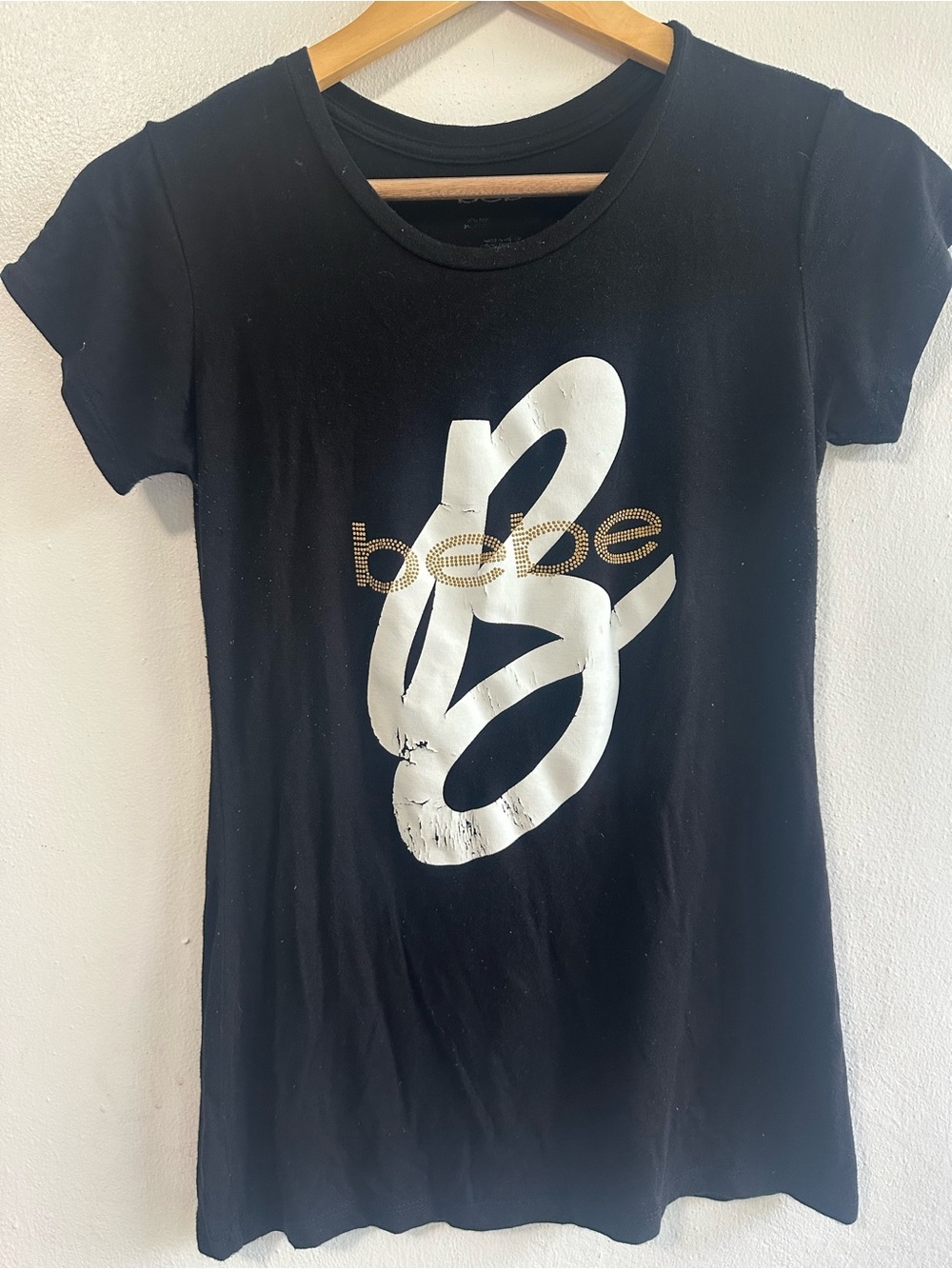Vintage bebe Black Graphic Logo Tee – Women's Short Sleeve Top